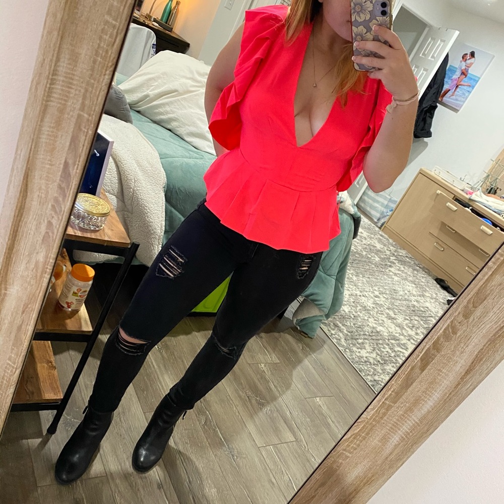 Hot pink blouse with criss cross back
